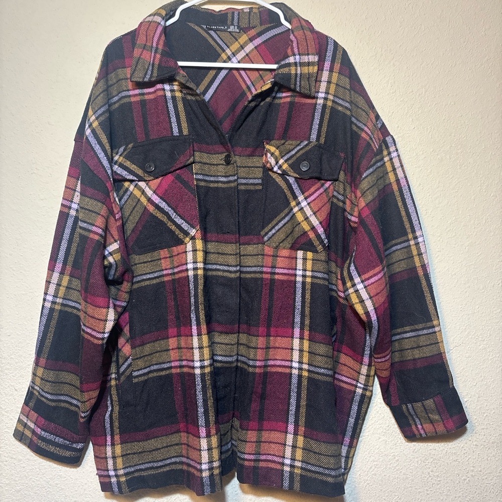 Black Tape Plaid Shirt with Red and Yellow Accents